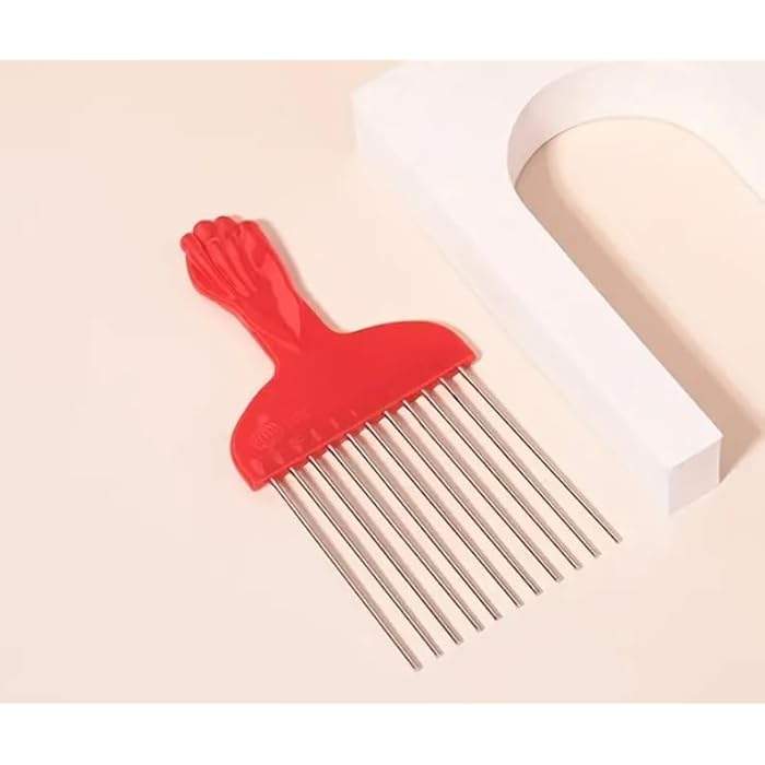 Afro Metal Detangling Comb for Thick and Curly Hair Red - Image 2
